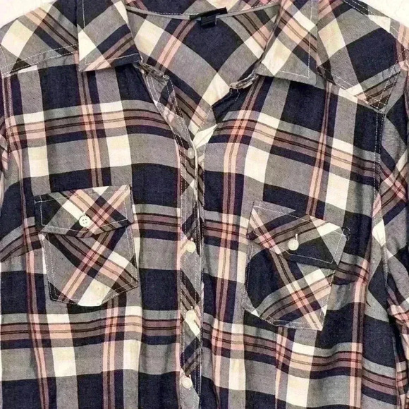 Torrid Blue Plaid Slim Fit Button Up Long Sleeve Top 2 2X 18/20 - Picture 4 of 5